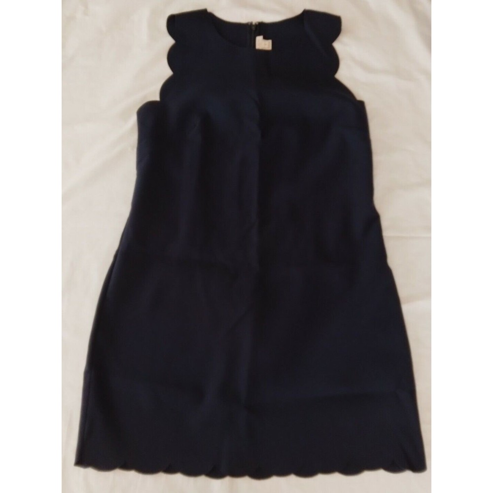 J Crew Womens Scallop Sheath Dress Size 8 Navy Blue Sleeveless Back Zip  A3744